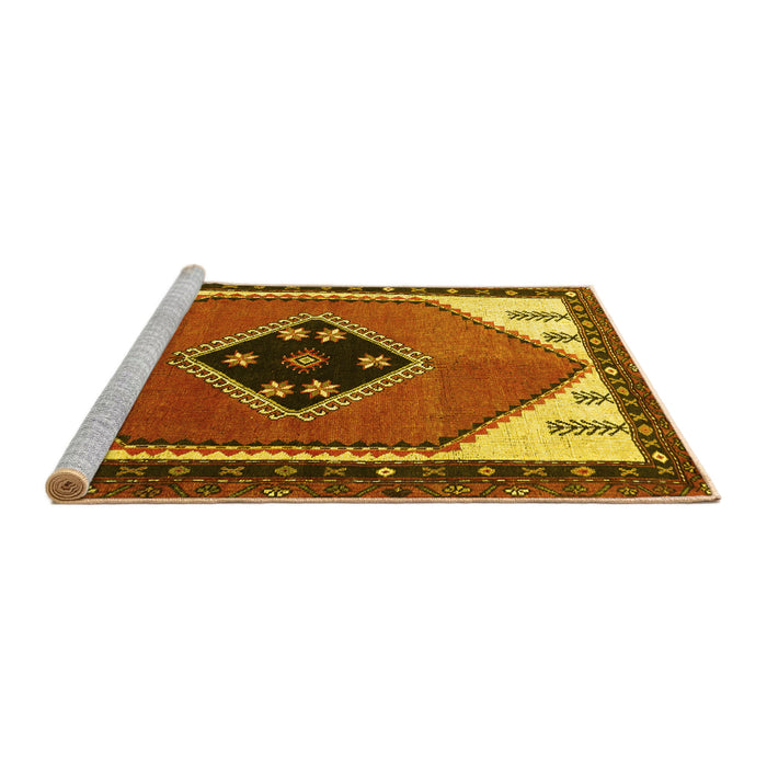 Sideview of Machine Washable Persian Yellow Traditional Rug, wshtr1221yw