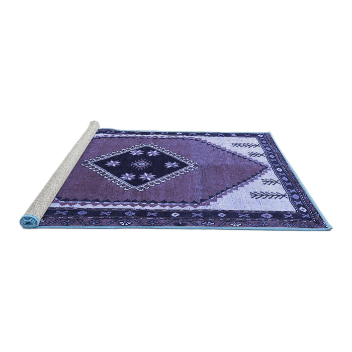 Sideview of Machine Washable Persian Blue Traditional Rug, wshtr1221blu