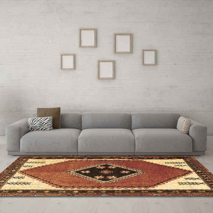 Machine Washable Persian Brown Traditional Rug in a Living Room,, wshtr1221brn