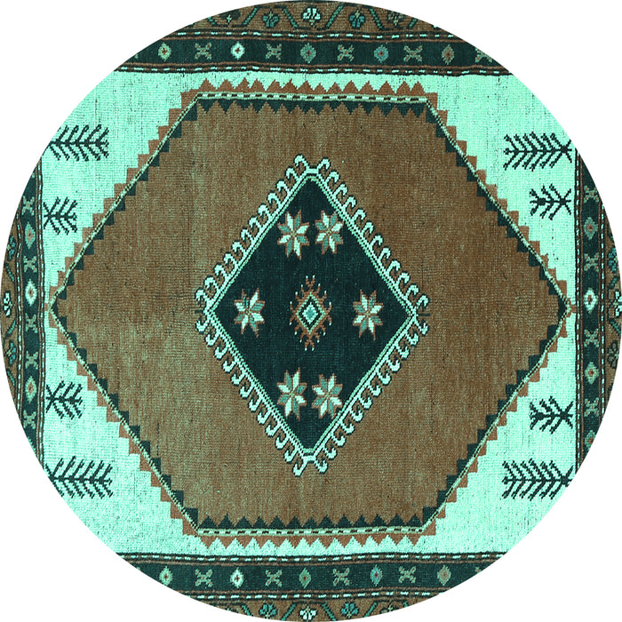 Round Machine Washable Persian Turquoise Traditional Area Rugs, wshtr1221turq