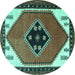 Round Machine Washable Persian Turquoise Traditional Area Rugs, wshtr1221turq