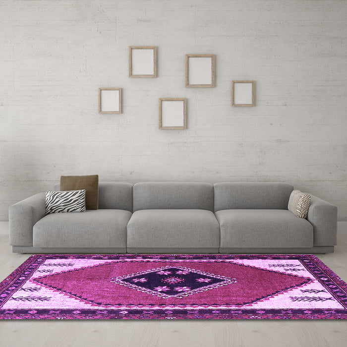 Machine Washable Persian Purple Traditional Area Rugs in a Living Room, wshtr1221pur