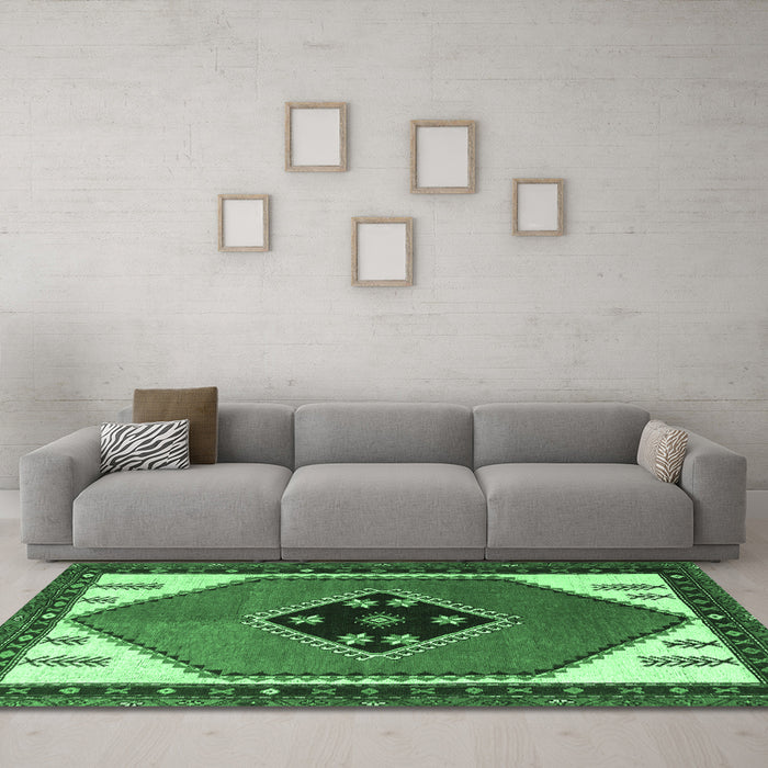 Machine Washable Persian Emerald Green Traditional Area Rugs in a Living Room,, wshtr1221emgrn