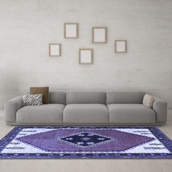 Machine Washable Persian Blue Traditional Rug in a Living Room, wshtr1221blu