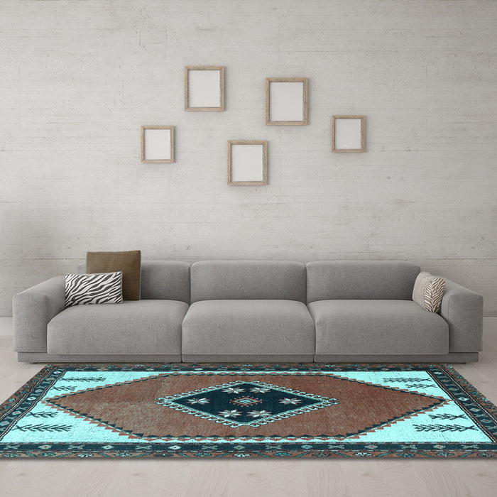 Machine Washable Persian Light Blue Traditional Rug in a Living Room, wshtr1221lblu