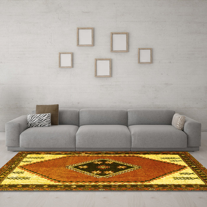 Machine Washable Persian Yellow Traditional Rug in a Living Room, wshtr1221yw