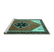 Sideview of Machine Washable Persian Turquoise Traditional Area Rugs, wshtr1221turq