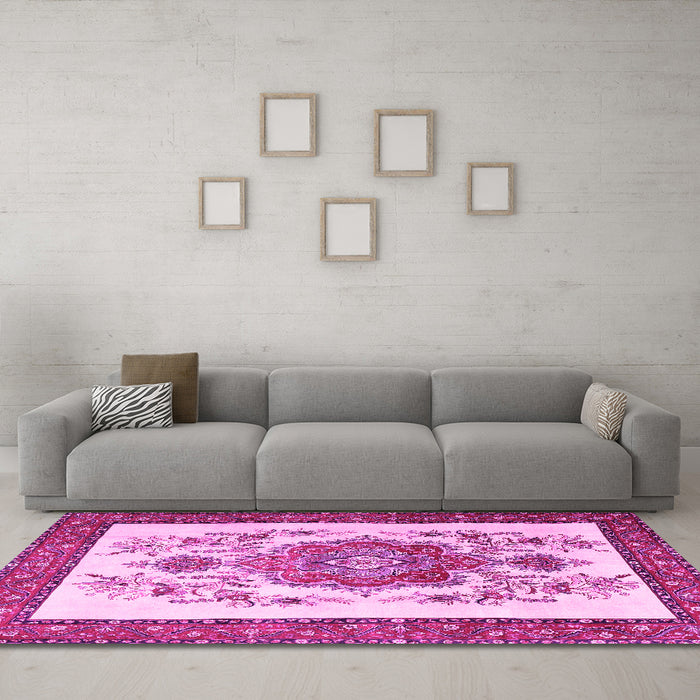 Machine Washable Persian Pink Traditional Rug in a Living Room, wshtr1222pnk