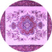 Round Machine Washable Persian Purple Traditional Area Rugs, wshtr1222pur