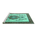 Sideview of Machine Washable Persian Turquoise Traditional Area Rugs, wshtr1222turq