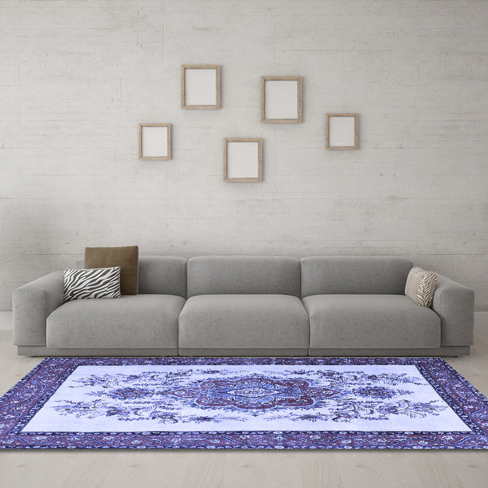 Machine Washable Persian Blue Traditional Rug in a Living Room, wshtr1222blu