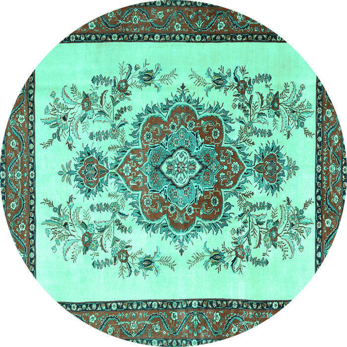 Round Machine Washable Persian Turquoise Traditional Area Rugs, wshtr1222turq