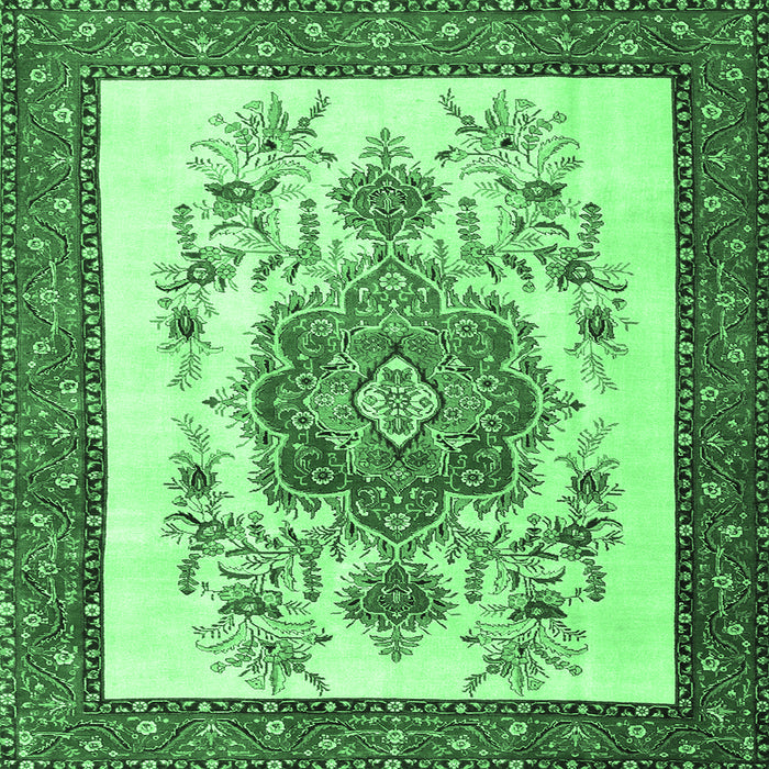 Square Machine Washable Persian Emerald Green Traditional Area Rugs, wshtr1222emgrn