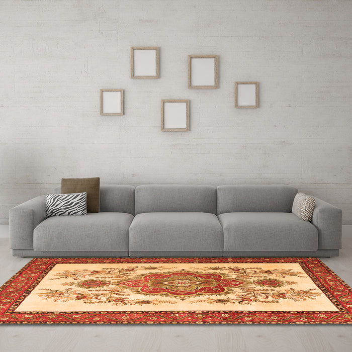 Machine Washable Persian Orange Traditional Area Rugs in a Living Room, wshtr1222org