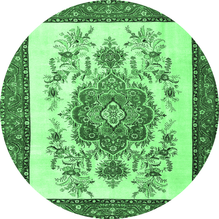 Round Persian Emerald Green Traditional Rug, tr1222emgrn
