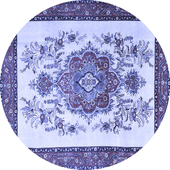 Round Machine Washable Persian Blue Traditional Rug, wshtr1222blu