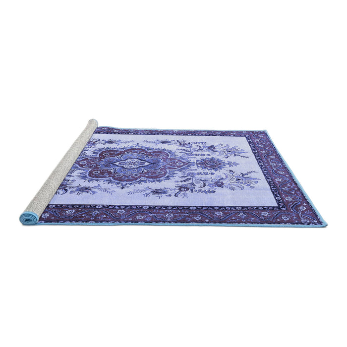 Sideview of Machine Washable Persian Blue Traditional Rug, wshtr1222blu