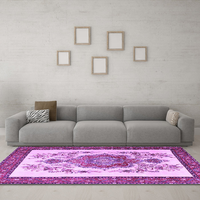 Machine Washable Persian Purple Traditional Area Rugs in a Living Room, wshtr1222pur