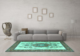 Machine Washable Persian Turquoise Traditional Area Rugs in a Living Room,, wshtr1222turq