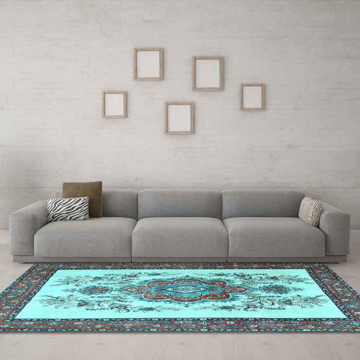 Machine Washable Persian Light Blue Traditional Rug in a Living Room, wshtr1222lblu