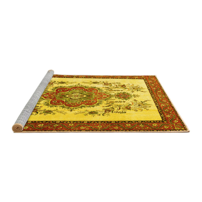 Sideview of Machine Washable Persian Yellow Traditional Rug, wshtr1222yw