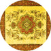 Round Machine Washable Persian Yellow Traditional Rug, wshtr1222yw