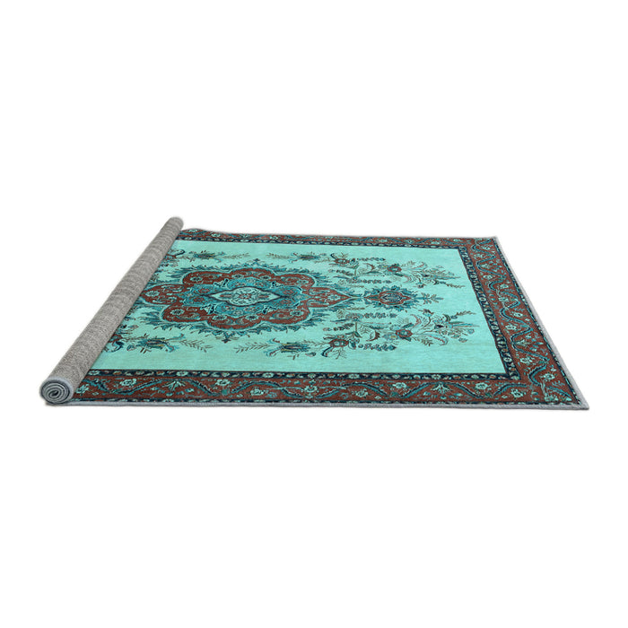 Sideview of Machine Washable Persian Light Blue Traditional Rug, wshtr1222lblu