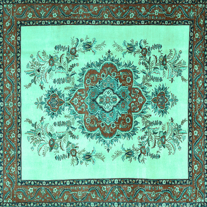 Square Machine Washable Persian Turquoise Traditional Area Rugs, wshtr1222turq