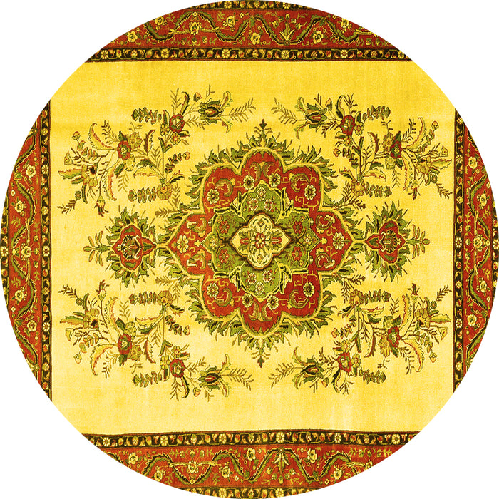 Round Persian Yellow Traditional Rug, tr1222yw