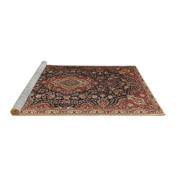 Sideview of Machine Washable Traditional Orange Brown Rug, wshtr1223