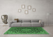 Machine Washable Medallion Emerald Green Traditional Area Rugs in a Living Room,, wshtr1223emgrn