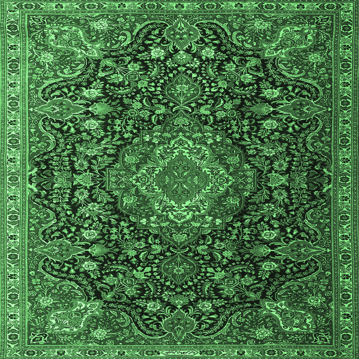 Square Medallion Emerald Green Traditional Rug, tr1223emgrn