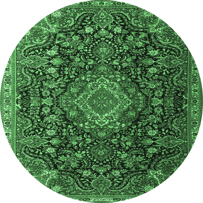 Round Medallion Emerald Green Traditional Rug, tr1223emgrn