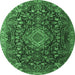 Round Medallion Emerald Green Traditional Rug, tr1223emgrn