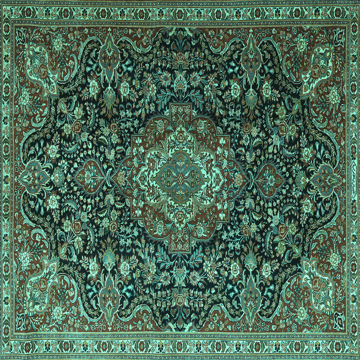 Square Machine Washable Medallion Turquoise Traditional Area Rugs, wshtr1223turq