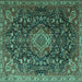 Square Machine Washable Medallion Turquoise Traditional Area Rugs, wshtr1223turq