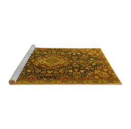 Sideview of Machine Washable Medallion Yellow Traditional Rug, wshtr1223yw