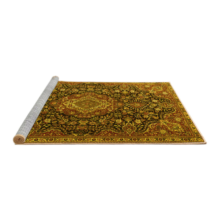 Sideview of Machine Washable Medallion Yellow Traditional Rug, wshtr1223yw
