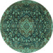 Round Medallion Turquoise Traditional Rug, tr1223turq