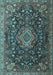 Machine Washable Medallion Light Blue Traditional Rug, wshtr1223lblu