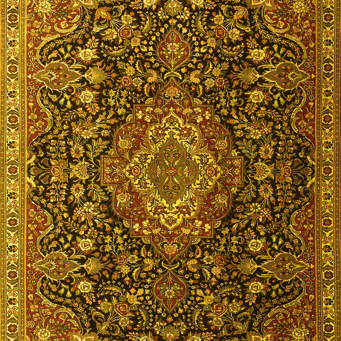 Machine Washable Medallion Yellow Traditional Rug, wshtr1223yw