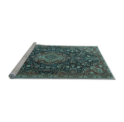 Sideview of Machine Washable Medallion Light Blue Traditional Rug, wshtr1223lblu