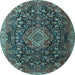 Round Medallion Light Blue Traditional Rug, tr1223lblu