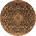 Round Medallion Brown Traditional Rug, tr1223brn