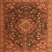 Round Machine Washable Medallion Orange Traditional Area Rugs, wshtr1223org