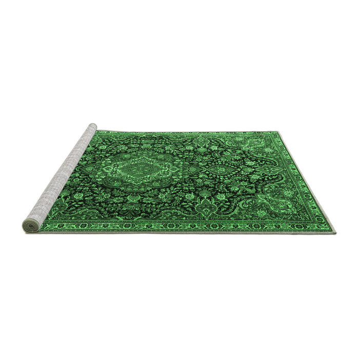 Sideview of Machine Washable Medallion Emerald Green Traditional Area Rugs, wshtr1223emgrn