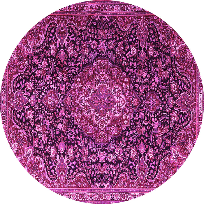 Round Machine Washable Medallion Pink Traditional Rug, wshtr1223pnk