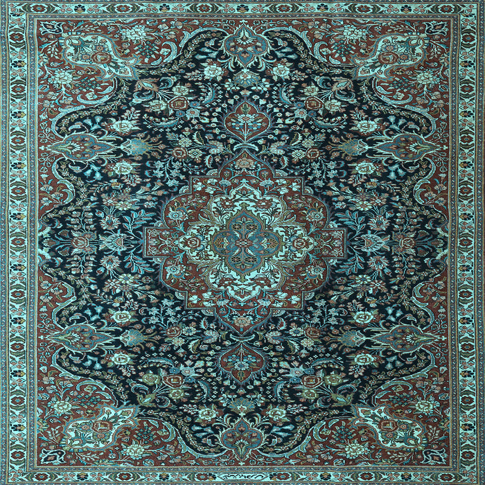 Square Machine Washable Medallion Light Blue Traditional Rug, wshtr1223lblu