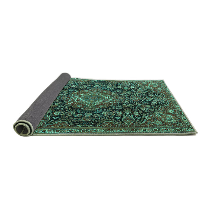 Sideview of Medallion Turquoise Traditional Rug, tr1223turq