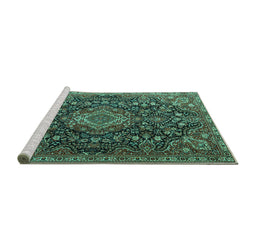 Sideview of Machine Washable Medallion Turquoise Traditional Area Rugs, wshtr1223turq